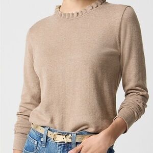 J. Crew Factory Tan Ruffle Neck Cotton Sweater, size XL